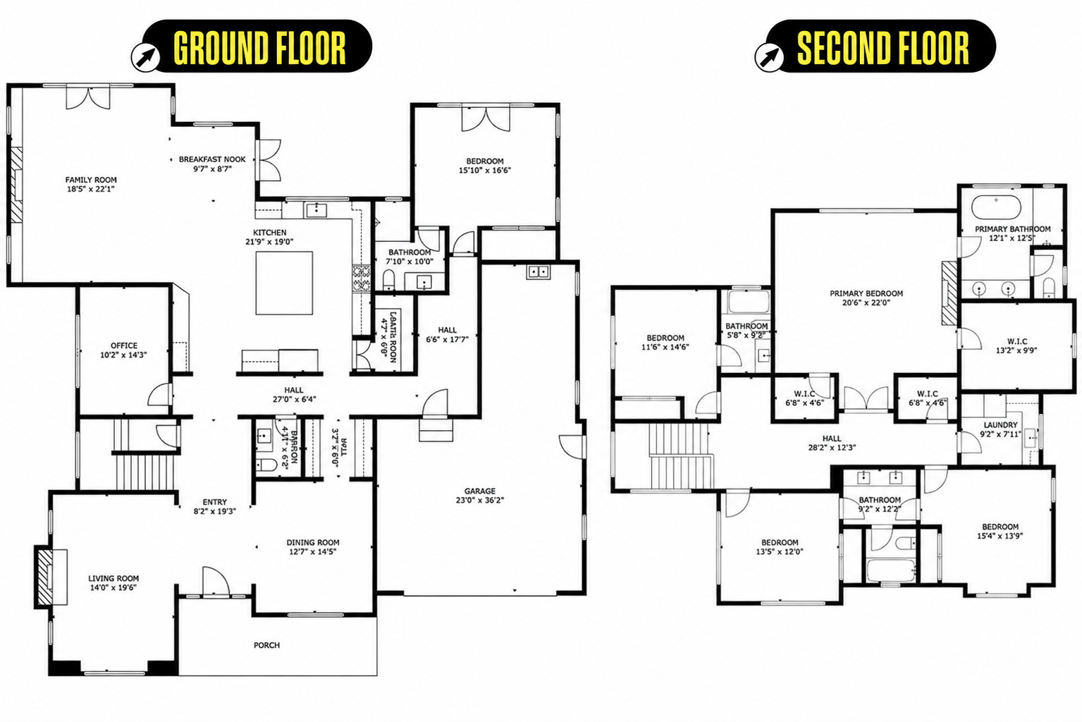 Ground and second floor plans for the five-bedroom villa