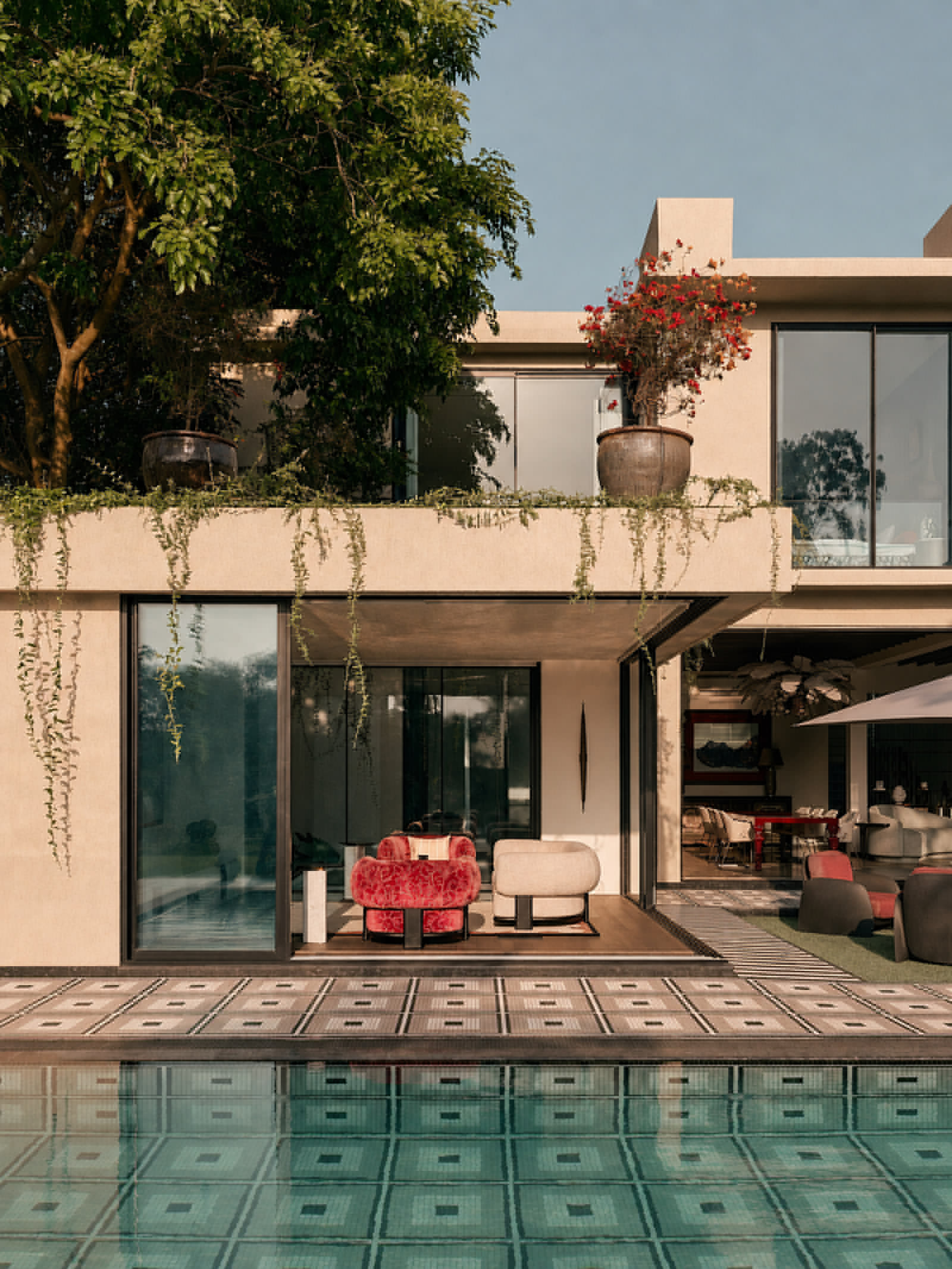 India tropical villa furniture sourcing brief for a poolside indoor-outdoor residence