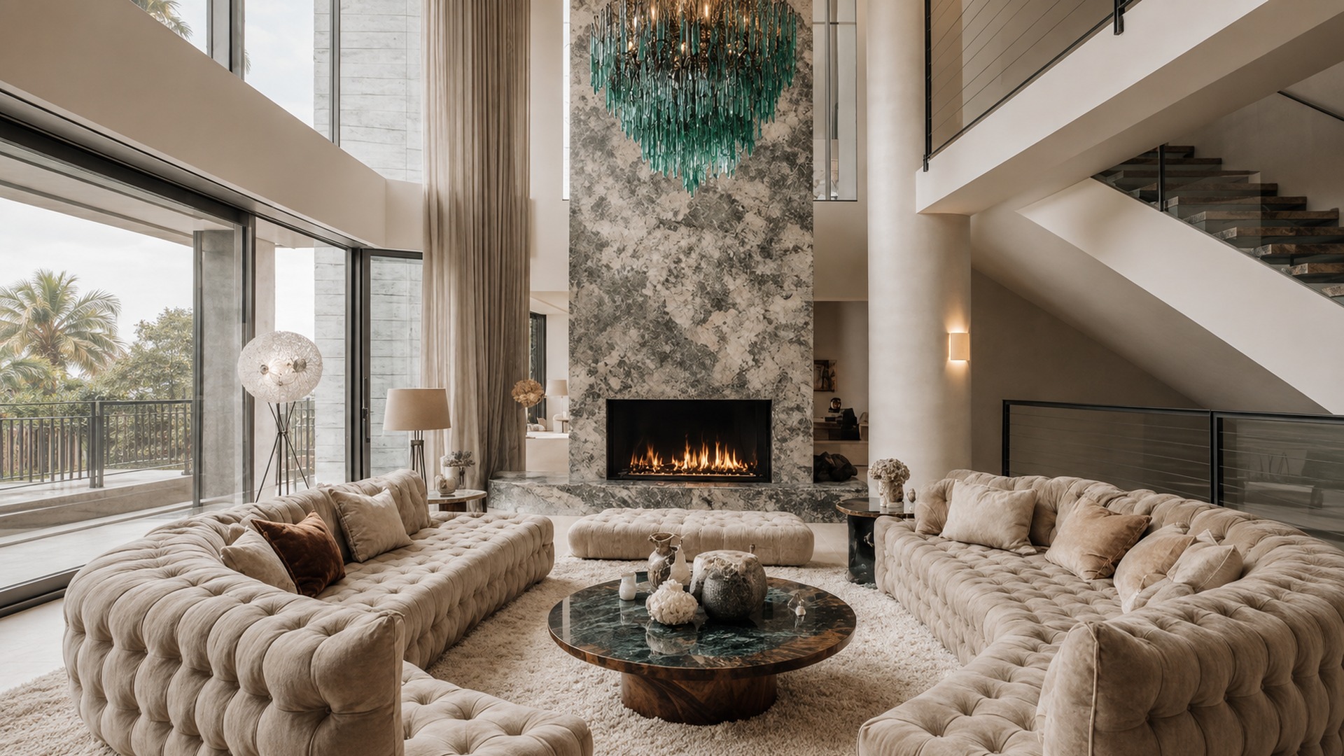 Sculptural luxury living room in a UAE villa