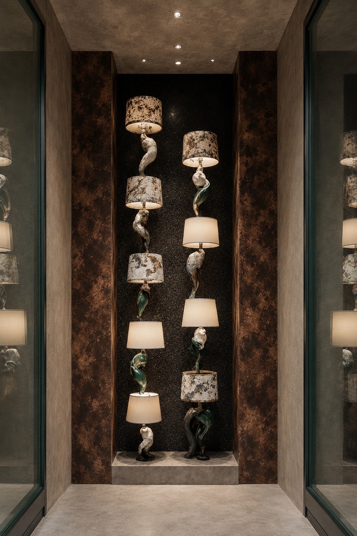 Gallery of collectible sculptural lamps in a luxury UAE villa